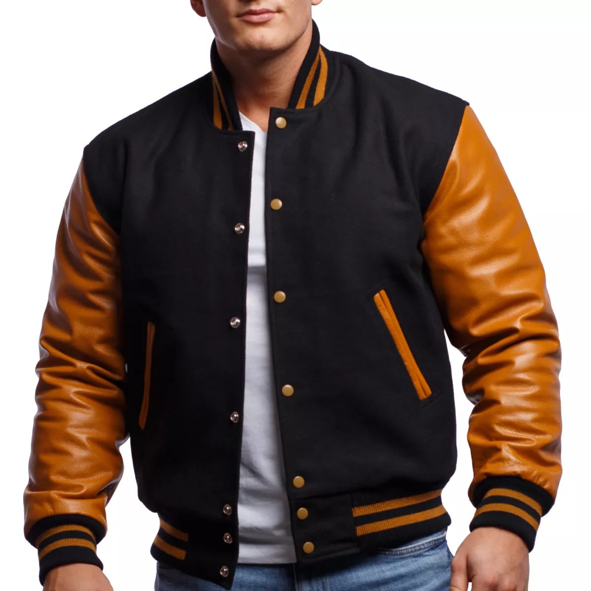 Difference Color Options Mens Varsity Letterman Real Leather Sleeves/Wool Letterman Jacket W/Hoodie
