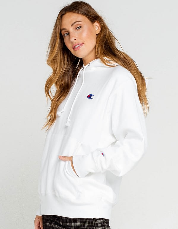 white oversized champion hoodie